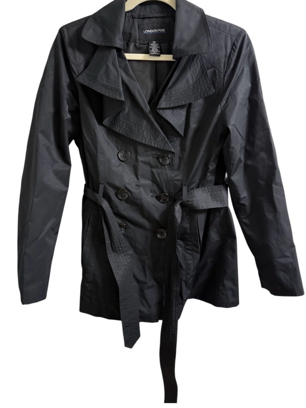 LONDON FOG BLACK DOUBLE BREASTED TRENCH COAT BELTED WOMEN’S SMALL JACKET - Picture 10 of 14
